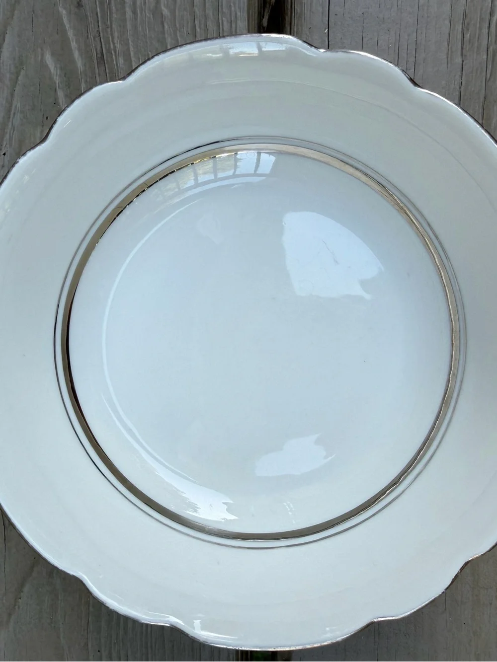 2 X Cmielow Porcelain Scalloped Rim Fruit Bowls with Silver Trim made in Poland